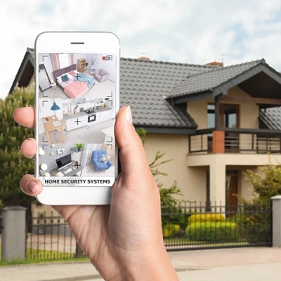 Fargo vivint phone display of cctv live feed in front of a house